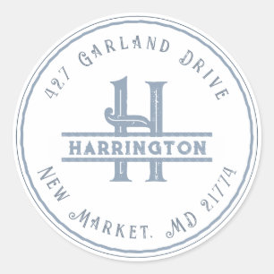 Adesivo Redondo Monograma Endereço Inicial Personalizado Azul Grun