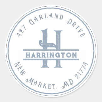 Adesivo Redondo Monograma Endereço Inicial Personalizado Azul Grun