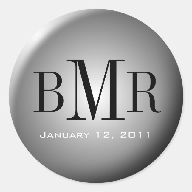 Adesivo Redondo Monograma Envelope Selo: Prata (Frente)