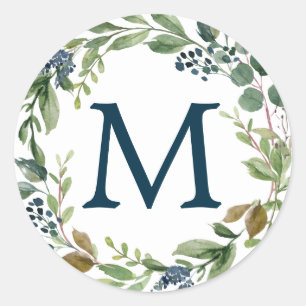 Adesivo Redondo Monograma Envelope Selos Marinho Verde
