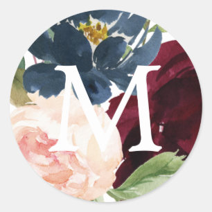 Adesivo Redondo Monograma Envelope Selos Rustic Burgundy