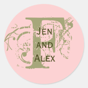 Adesivo Redondo Monograma F e Denominações Vinheta Rosa