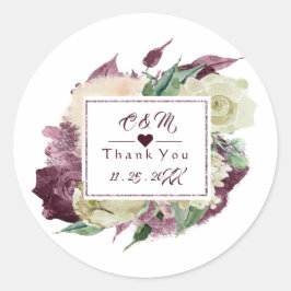 Adesivo Redondo Monograma Favor de Casamento Floral Marsala Borgon