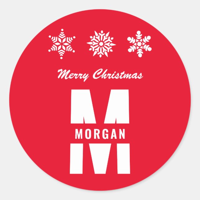 Adesivo Redondo Monograma Feliz Natal Férias Vermelhas Branco (Frente)