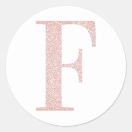 Adesivo Redondo Monograma feminino em glitter rosa dourado claro F