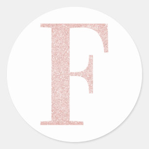 Adesivo Redondo Monograma feminino em glitter rosa dourado claro F