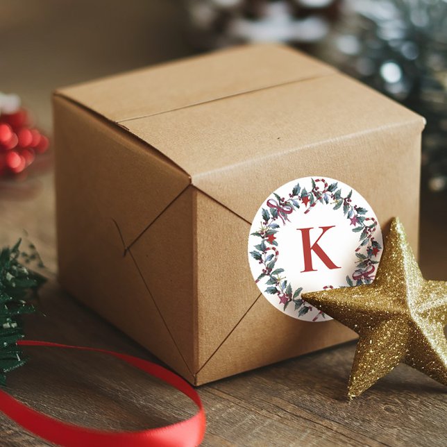 Adesivo Redondo Monograma Festivo Fúria de Natal Greenerescência (Criador carregado)