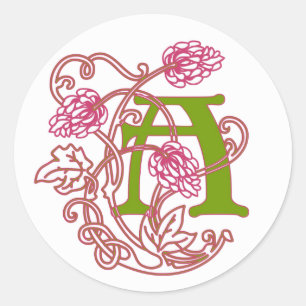 Adesivo Redondo Monograma floral A de Nouveau da arte