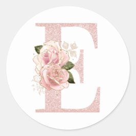 Adesivo Redondo Monograma Floral Brilhante Rosa Dourado Feminino E
