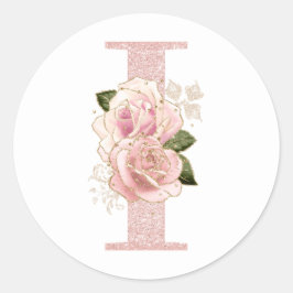 Adesivo Redondo Monograma Floral Brilhante Rosa Dourado Feminino I