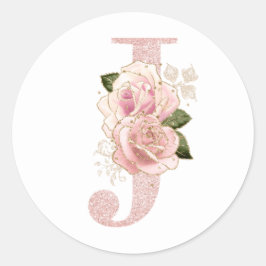 Adesivo Redondo Monograma Floral Brilhante Rosa Dourado Feminino J