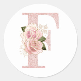 Adesivo Redondo Monograma Floral Brilho Rosa Dourado Feminino F