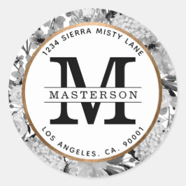 Adesivo Redondo Monograma Floral de Cor Branca e Preta Moderna