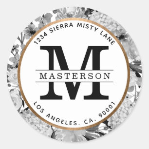 Adesivo Redondo Monograma Floral de Cor Branca e Preta Moderna