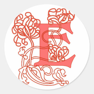 Adesivo Redondo Monograma floral de "E" de Nouveau da arte