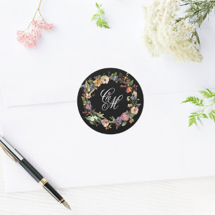 Adesivo Redondo Monograma Floral de Fora de Arte Fina