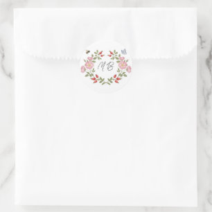 Adesivo Redondo Monograma Floral de Frutas Vermelhas e Rosas