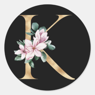 Adesivo Redondo Monograma floral de magnólia em ouro K