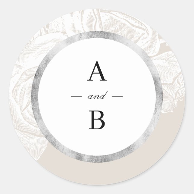 Adesivo Redondo Monograma floral de rosa neutro de luxo (Frente)