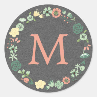 ADESIVO REDONDO MONOGRAMA FLORAL DE VINTAGEM