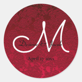 Adesivo Redondo Monograma Floral do Casamento no inverno Vermelho 