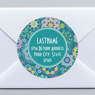 Adesivo Redondo Monograma floral do costume do teste padrão do