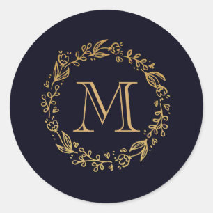 Adesivo Redondo Monograma Floral Dourado