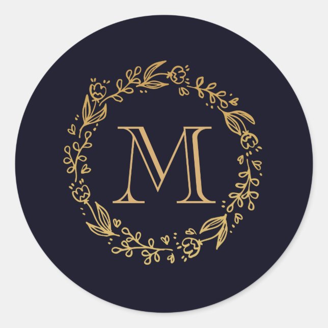 Adesivo Redondo Monograma Floral Dourado (Frente)
