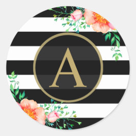 Adesivo Redondo Monograma Floral Dourado Monograma Preto - Faixa B