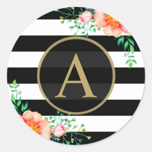 Adesivo Redondo Monograma Floral Dourado Monograma Preto - Faixa B