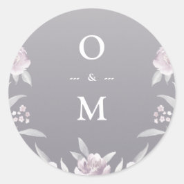 Adesivo Redondo Monograma floral elegante de prata Chinoiserie