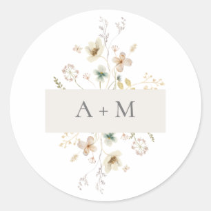 Adesivo Redondo Monograma Floral Elegante e Delicado para Casament