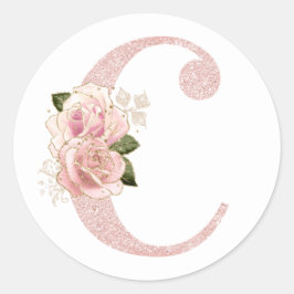 Adesivo Redondo Monograma Floral em Glitter Rosa Dourado Feminino
