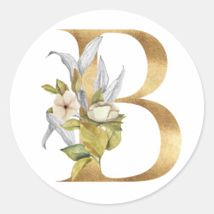 Adesivo Redondo Monograma floral em ouro Sticker Redondo Clássico