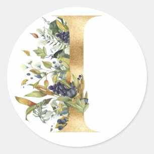 Adesivo Redondo Monograma floral em ouro Sticker Redondo Clássico