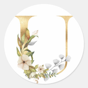 Adesivo Redondo Monograma floral em ouro Sticker Redondo Clássico