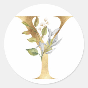 Adesivo Redondo Monograma floral em ouro Sticker Redondo Clássico