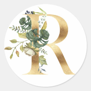 Adesivo Redondo Monograma floral em ouro Sticker Redondo Clássico
