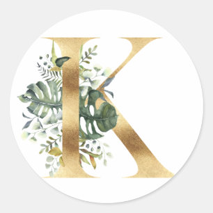 Adesivo Redondo Monograma floral em ouro Sticker Redondo Clássico
