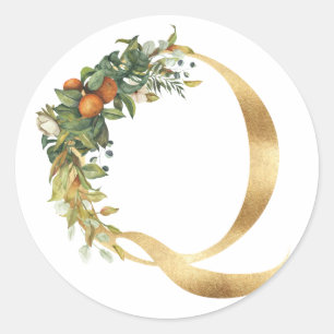 Adesivo Redondo Monograma floral em ouro Sticker Redondo Clássico