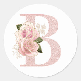 Adesivo Redondo Monograma Floral Girly com Brilho em Rosa Dourado