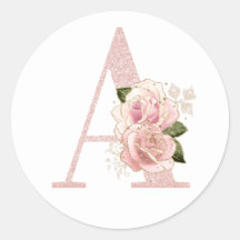 Monograma Floral Girly em Glitter Rosa Dourado Pál