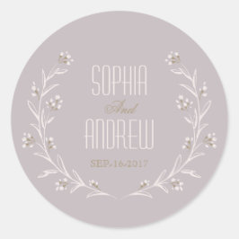 Adesivo Redondo Monograma floral lilático rústico de casamento ele