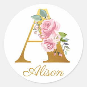 Adesivo Redondo Monograma Floral Nome Personalizado Botânico Inic