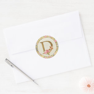Adesivo Redondo Monograma Floral Personalizado, De A a Z