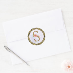 Adesivo Redondo Monograma Floral Personalizado, De A a Z Dourado P