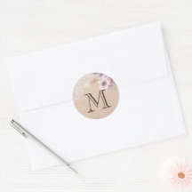 Monograma Floral Rosa com Renda em Burlap Rústico