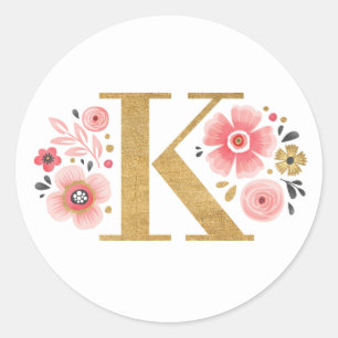 Adesivo Redondo Monograma Floral Rosa Elegante