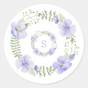 Adesivo Redondo Monograma Floral Roxo em Aquarela Elegante