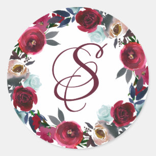 Adesivo Redondo Monograma Floral Vermelho Elegante